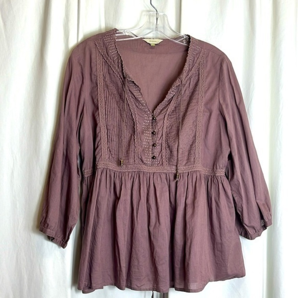 Journal, 3/4 sleeve, pintuck, lace, peasant blouse. Size 12. EUC.